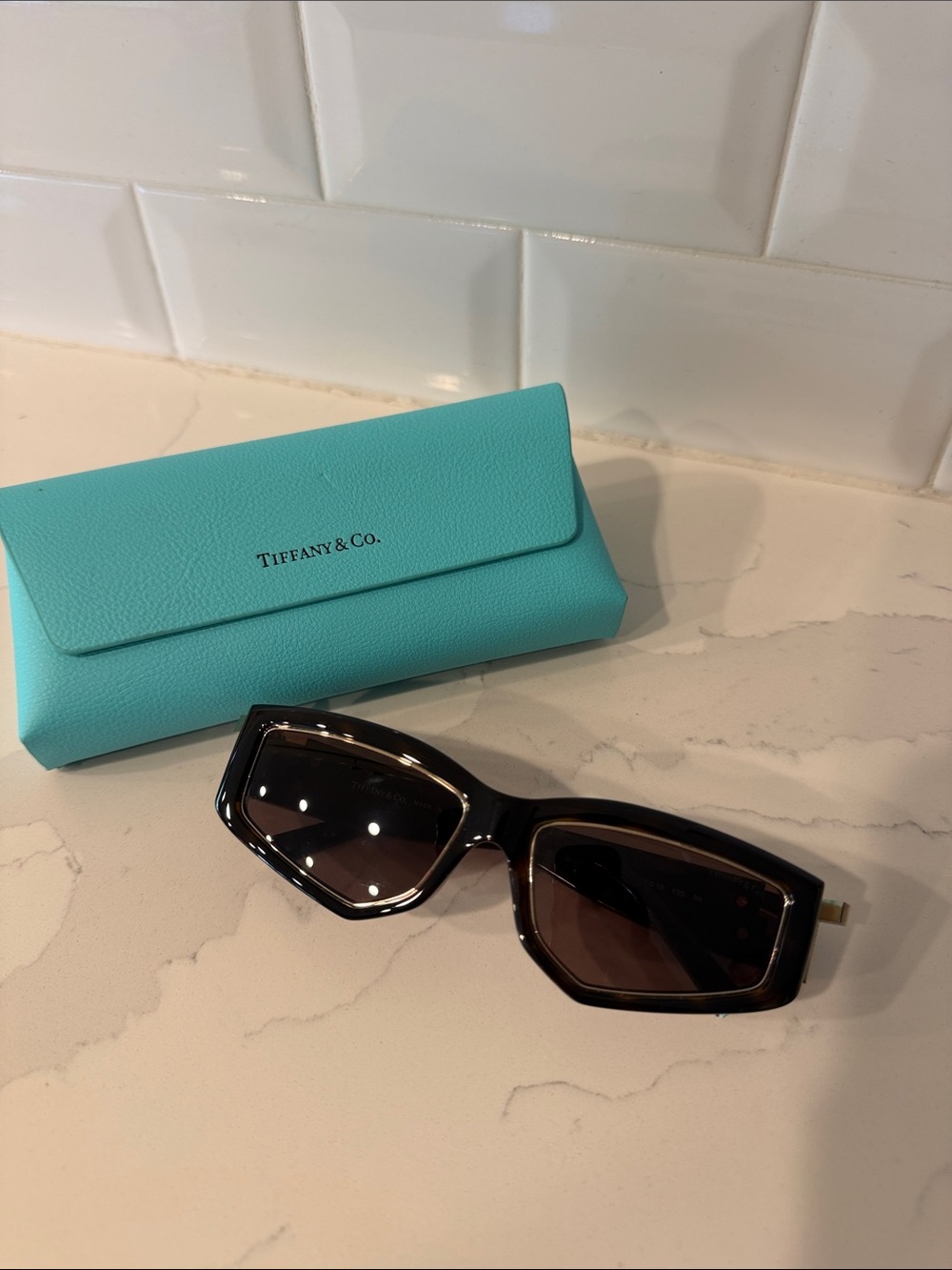 Tiffany & Co. Women's Black Frame Sunglasses with Brown Lenses